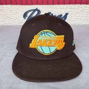 Size 7 1/4 - LOS‎ ANGELES LAKERS Burnt Wood Brown NEW ERA 59FIFTY Fitted Hat Cap